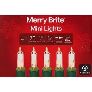 2 pk Merry Brite Mini Lights Clear 70 Count 14ft  Indoor Outdoor